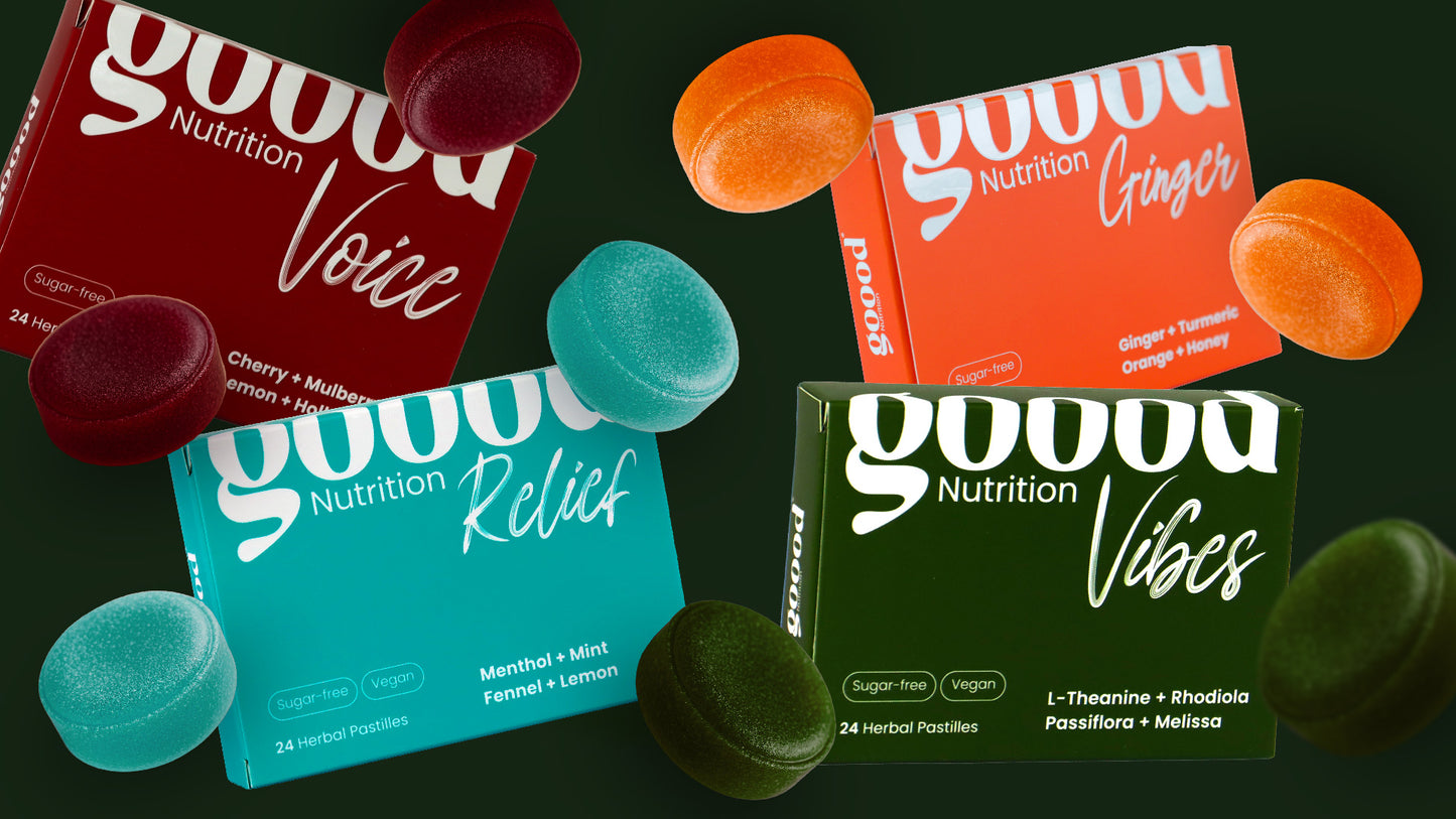Goood Nutrition, bitkisel içerikli, şekersiz, doğal pastilleriyle ses, boğaz, mide, bağışıklık ve ruh haline iyi gelen sağlıklı yaşamı kolaylaştıran modern bir wellness markasıdır.